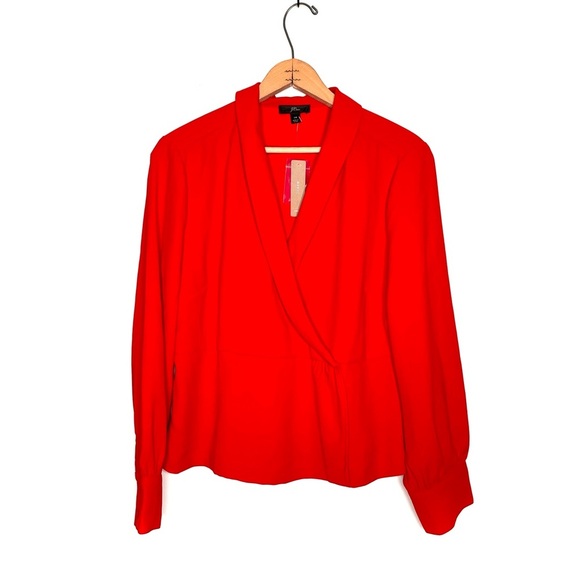 J. Crew | Festive Red Drapey Faux WrapTop In 365 Crepe Size 14 NWT - Picture 2 of 10